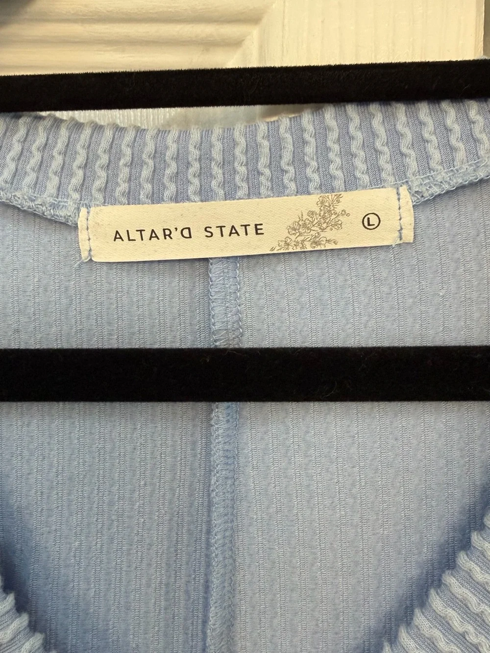 Altar'd State Light Blue Ribbed V-Neck Pocket Tee